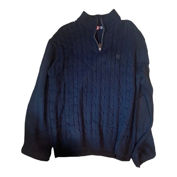 Chaps Mens Cable Knit Navy Half Zip Sweater XL Blue Preppy Academia Fishermen - Picture 1 of 7
